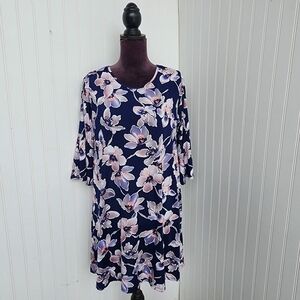 Espresso Womens Dress Floral Pink Blue Bell Sleeve Shift Boho Casual Stretch M